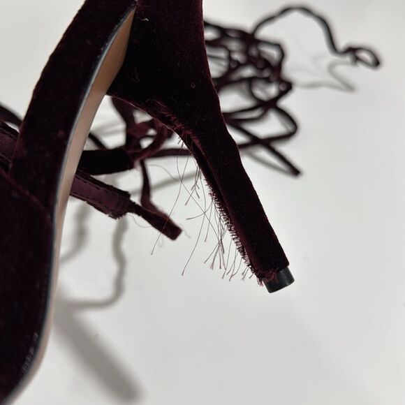 ASOS DESIGN Peony tie leg bow high heeled shoes in burgundy EUC - Picture 2 of 7